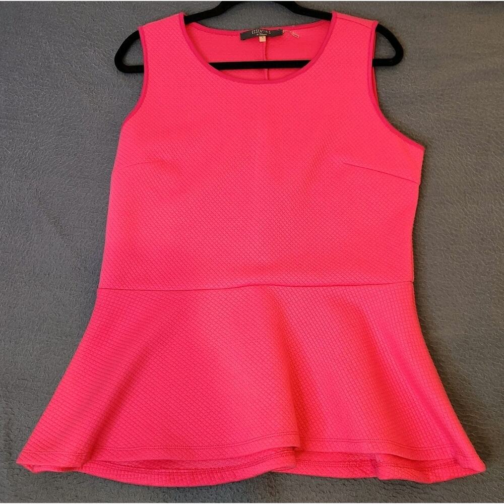 Essentials By Milano Textured Pink Ruffled Waist Sleeveless Blouse Top Size L